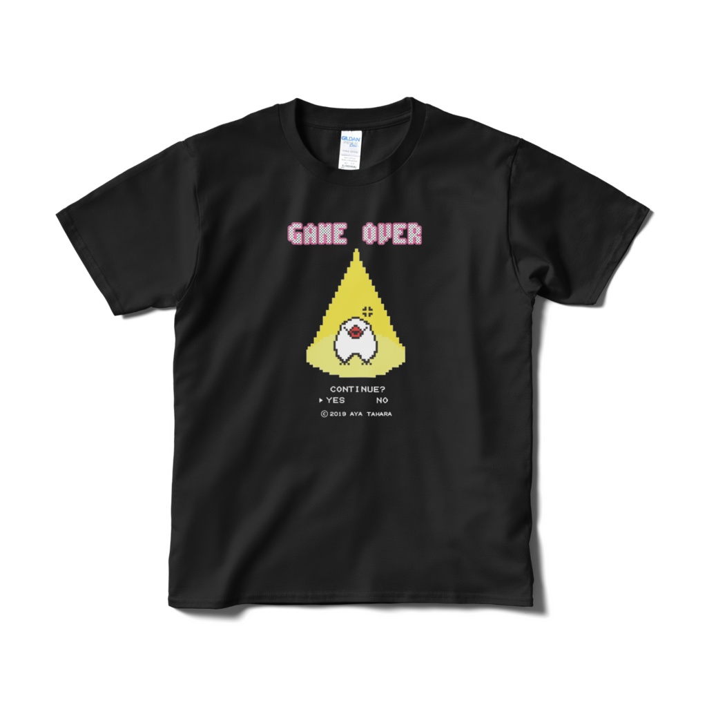 ドット絵　白文鳥　GAME OVER Tシャツ　ブラック