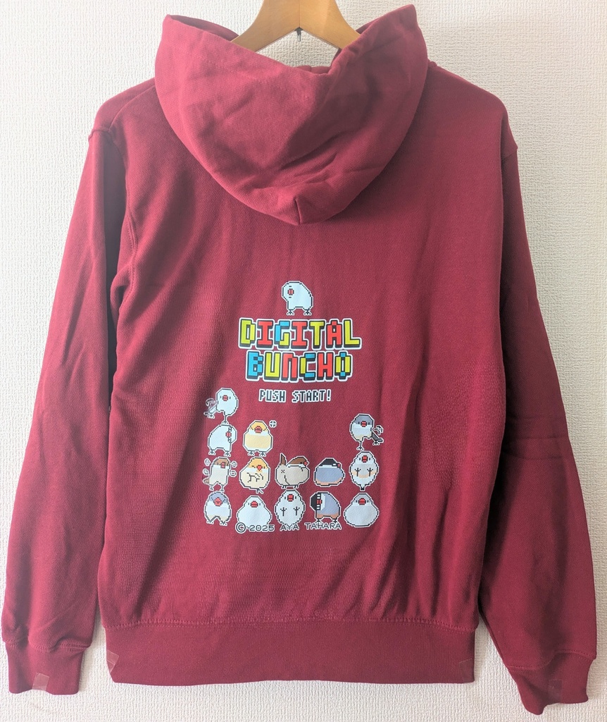 【30%OFF!SALE!】文鳥まつり17で大好評！パズルゲーム風デジタル文鳥ジップパーカー(カラー：バーガンディー）Mサイズのみ　７０００円以上お買い上げプレゼント企画対象商品