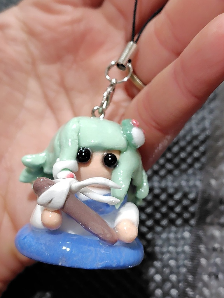 紙粘土 ハンドメイド 東方project 東風谷早苗 ストラップ フィギュア