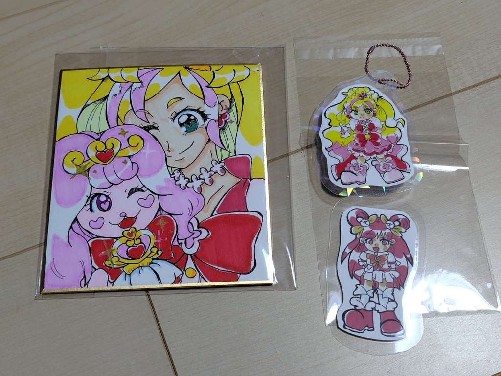 プリキュア 色紙とシャカシャカキーホルダー