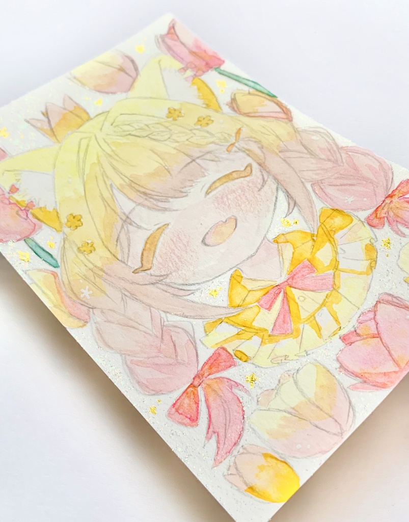 【原画】ポストカード（花束キラキラにこにこ）