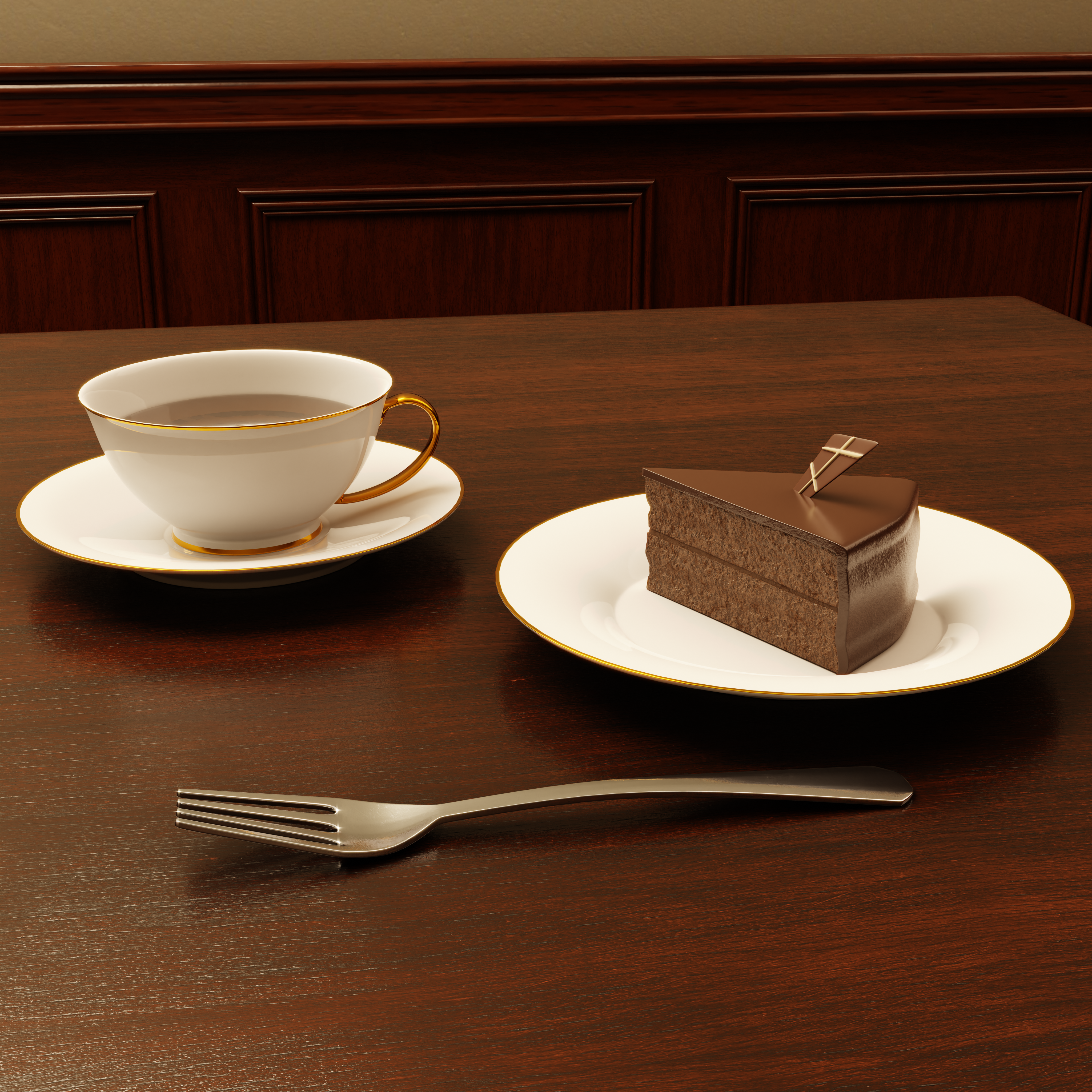 【無料配布】チョコケーキとティーカップ&ソーサーセット