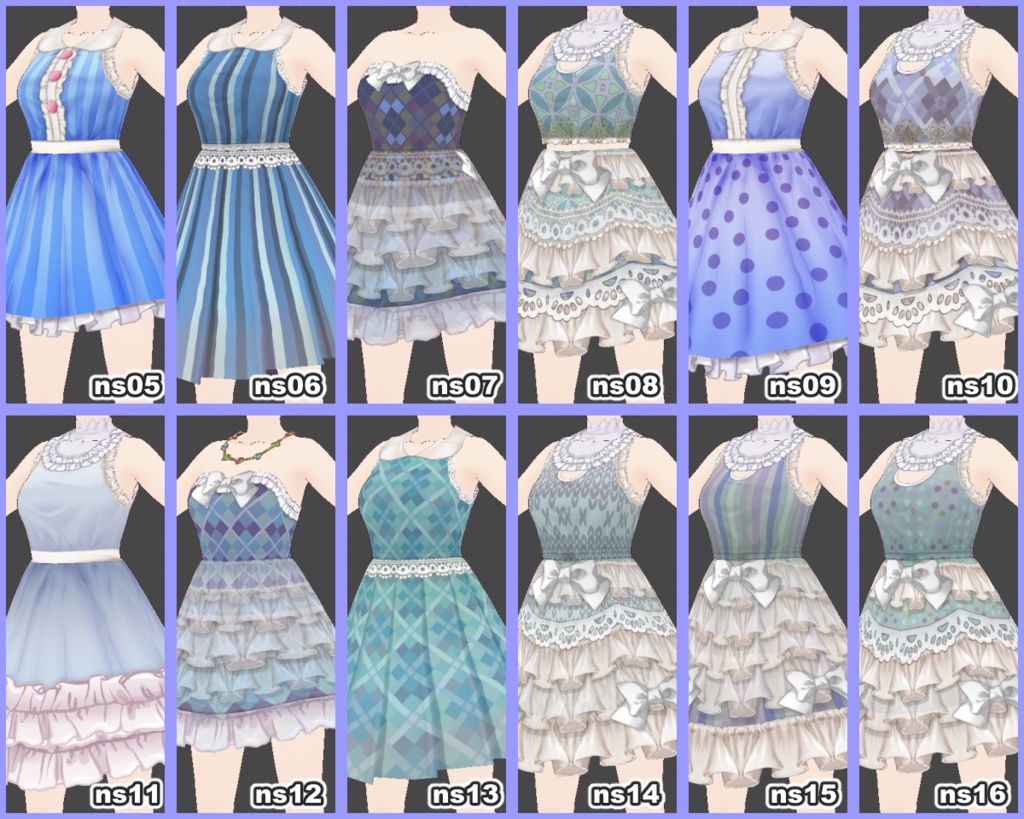 【VRoid用PNG】One-piece dress102blue+きせかえセット