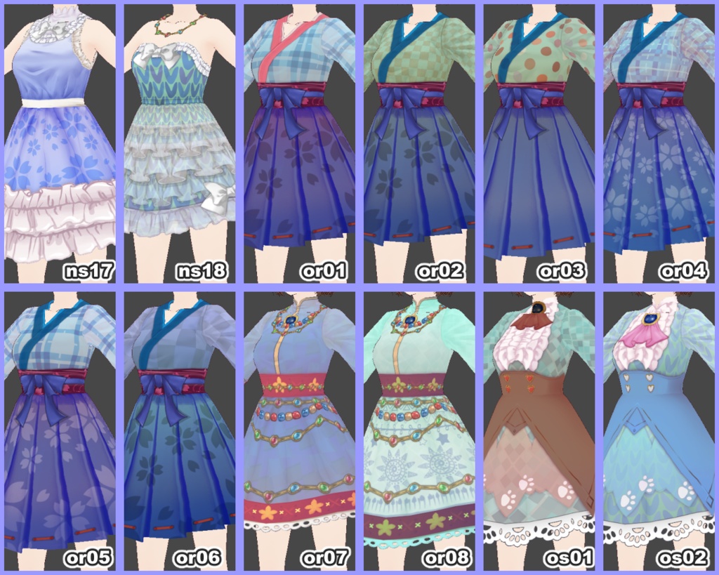 【VRoid用PNG】One-piece dress102blue+きせかえセット