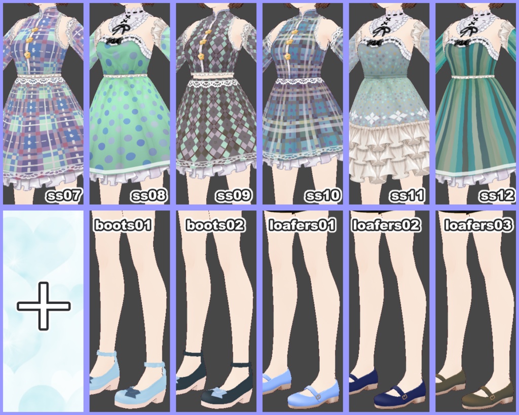 【VRoid用PNG】One-piece dress102blue+きせかえセット