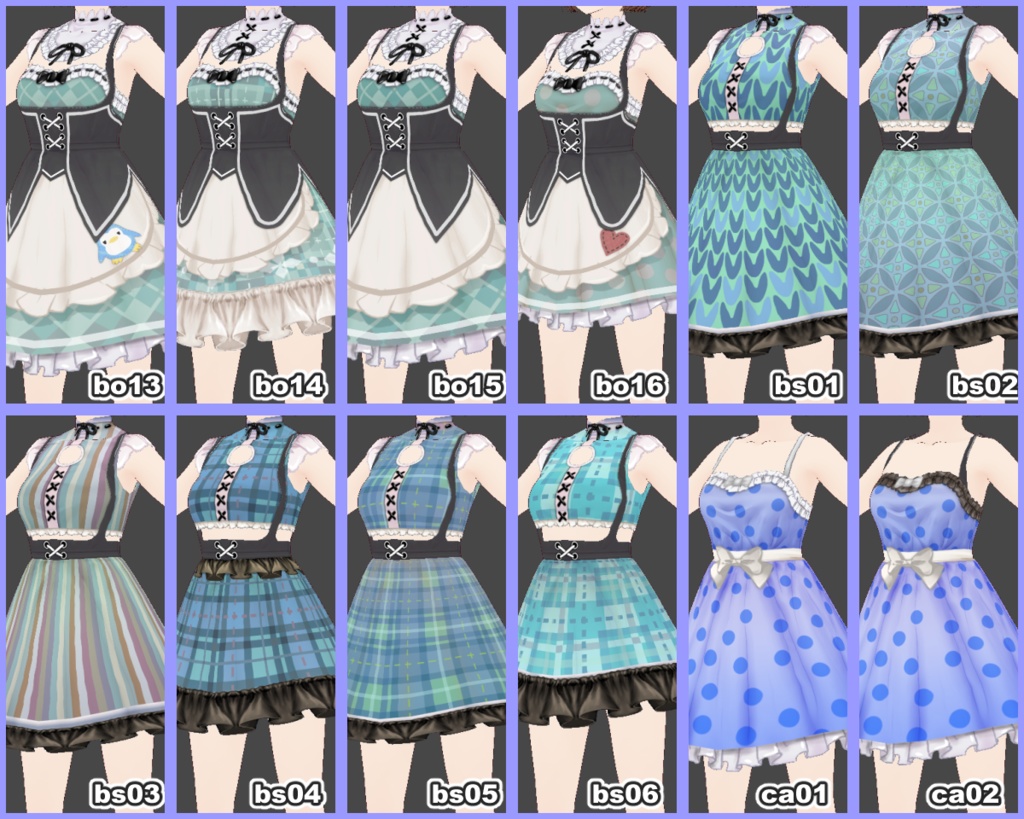 【VRoid用PNG】One-piece dress102blue+きせかえセット