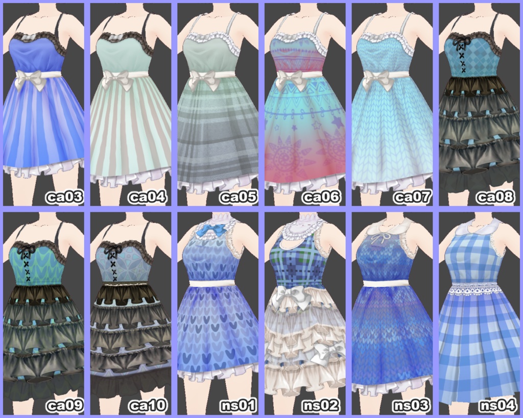 【VRoid用PNG】One-piece dress102blue+きせかえセット