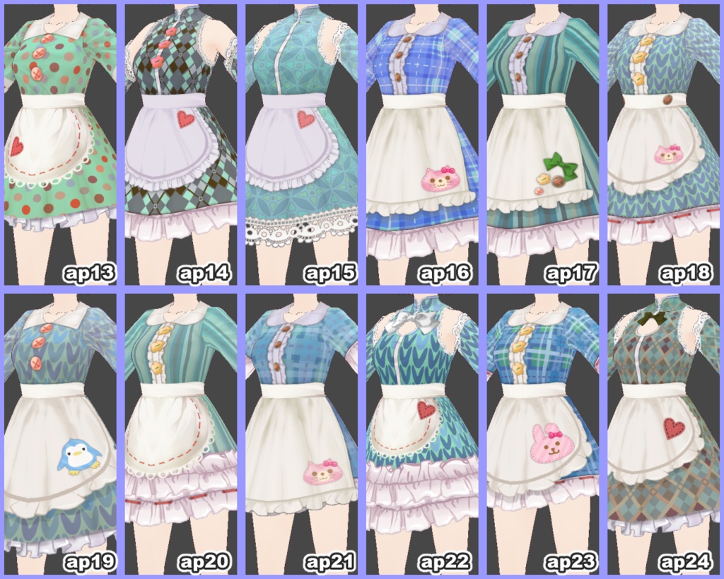 【VRoid用PNG】One-piece dress102blue+きせかえセット
