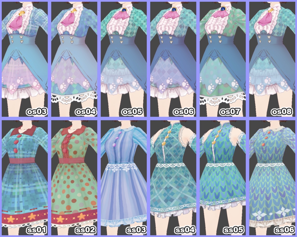 【VRoid用PNG】One-piece dress102blue+きせかえセット