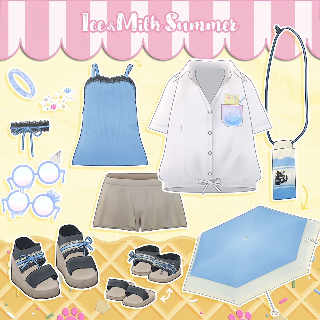 【衣装・小物セット】Ice&MilkSummer-アイスミルクサマー【まめふれんず+2アバター対応 (5アバター追加予定)】