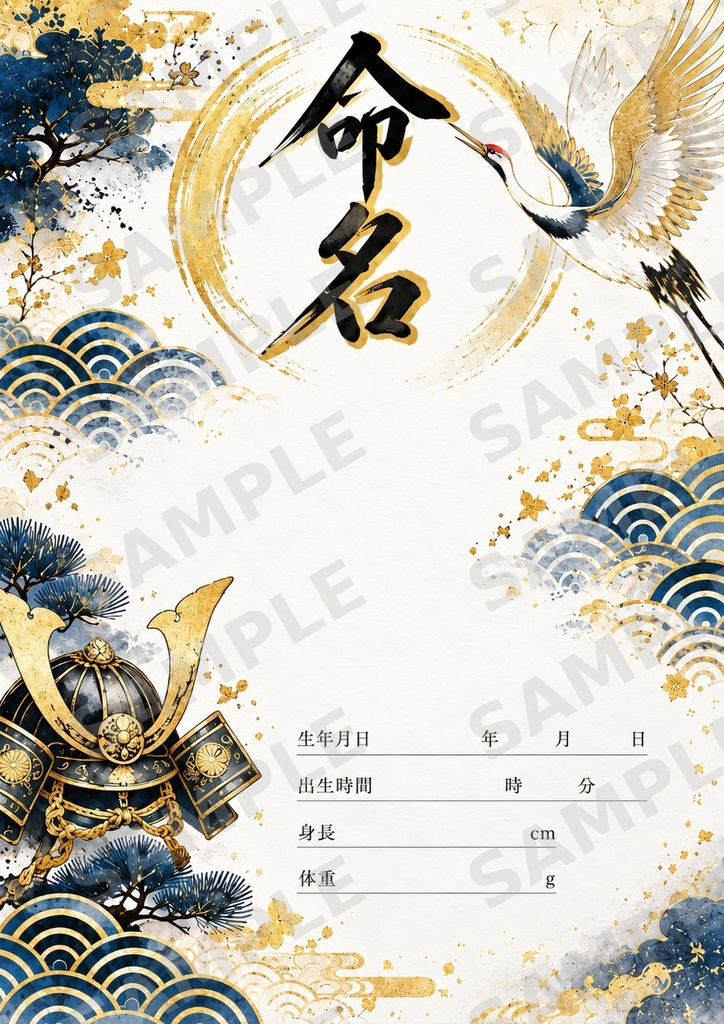 命名書｜男の子｜黒×ゴールド｜和風・かっこいい｜ダウンロード版
