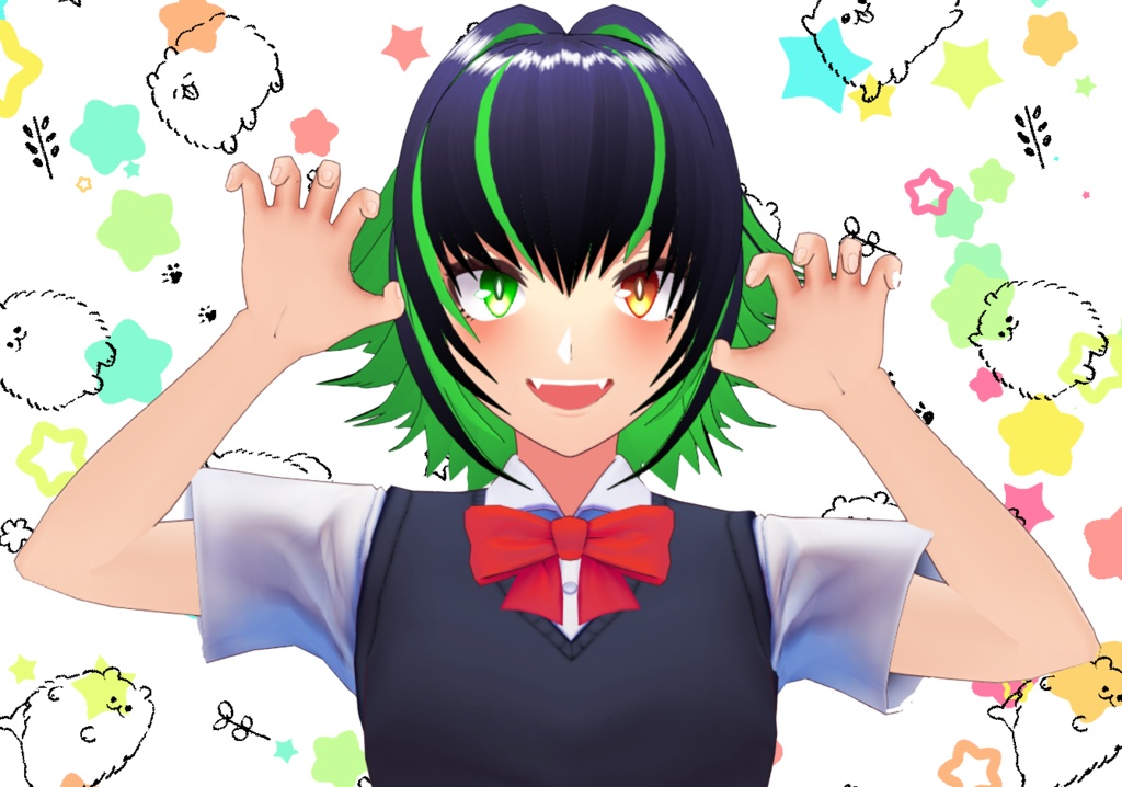 VRoid Hair Preset / ヘア セット Black Green【女性】