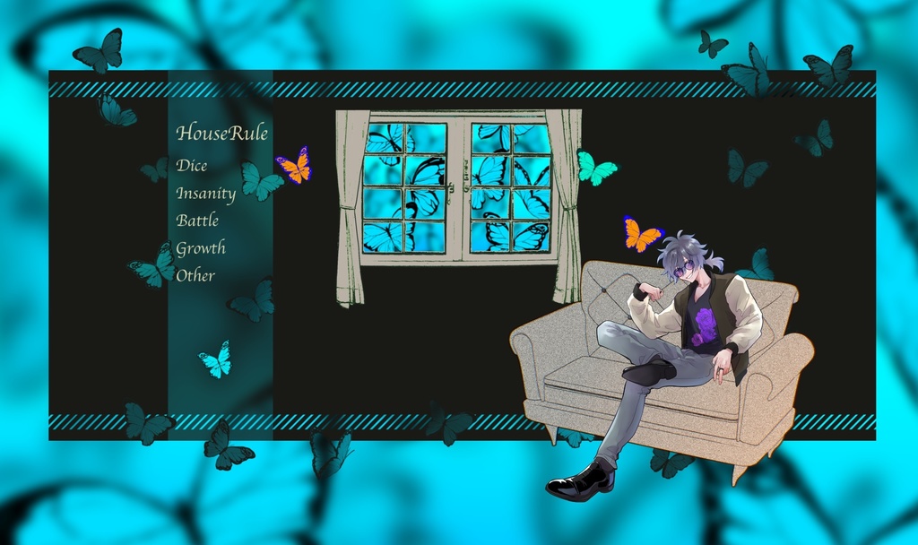 【投げるだけZIP】動く蝶々とソファのお部屋【開く窓apng】