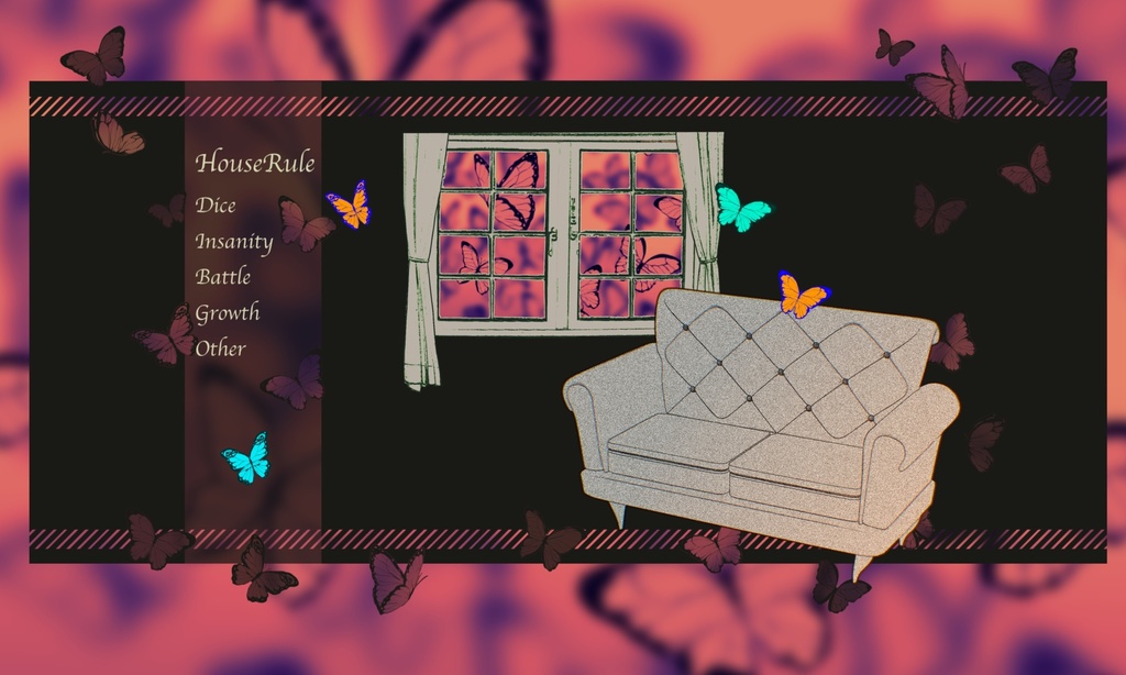 【投げるだけZIP】動く蝶々とソファのお部屋【開く窓apng】