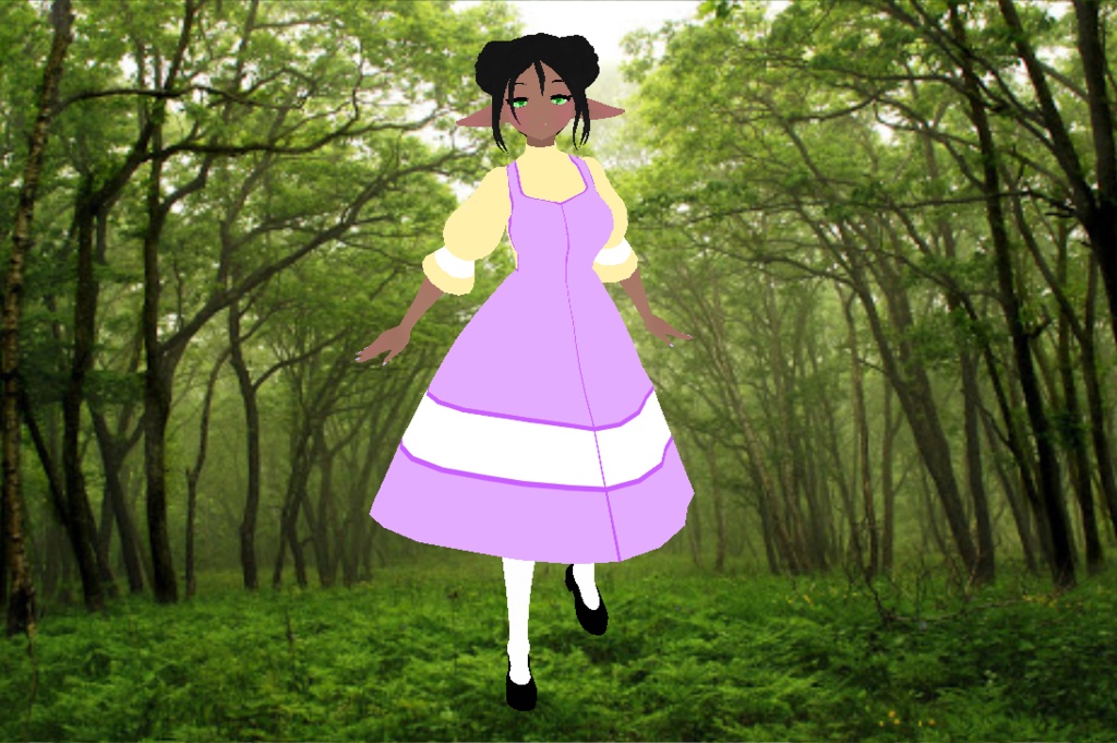 Yellow shirt with a puple skirt