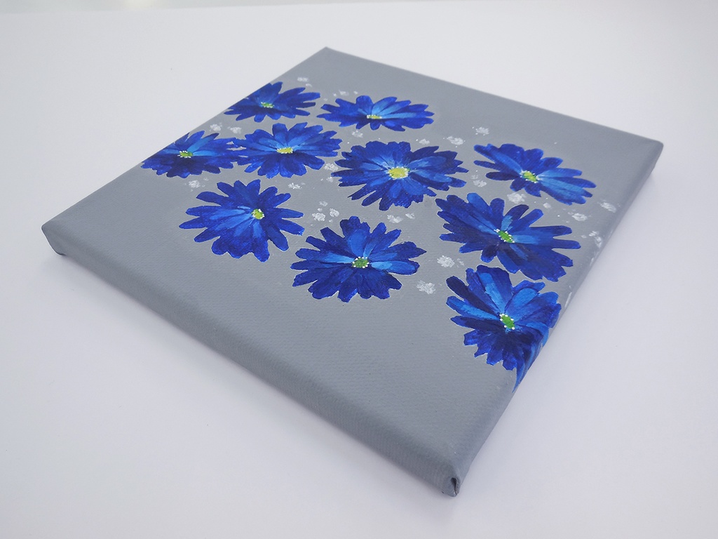 キャンバス油絵phorn 様専用美しいラズちゃんと青い花メモリアル