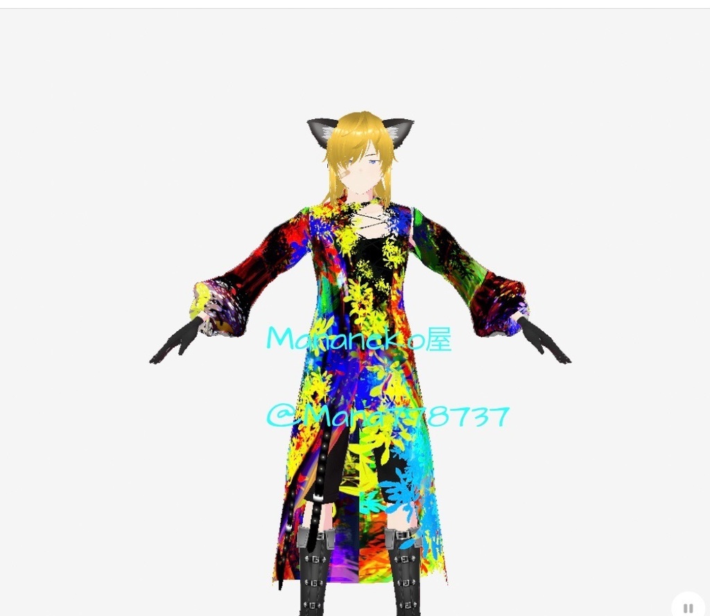 VRoid用テクスチャ*Long coat high neck texture . Texture image only. Please understand the terms of use before using. お花いっぱいアート衣装*ロングコートハイネック*