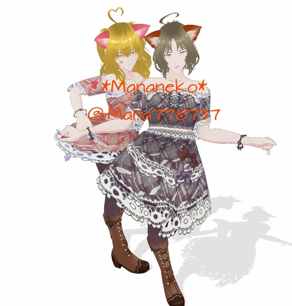 2024年6月*退院したよ記念*使用時作者表記不要と条件付きですが商用も可能にしました* VRoidワンピース用テクスチャ*ヘソ出しチェックワンピース*赤オレンジ単品と3色セット*