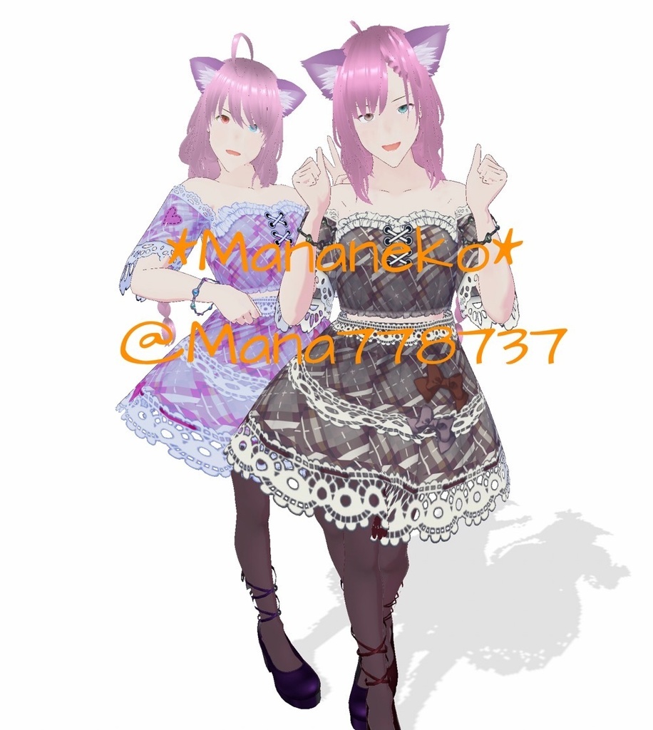 2024年6月*退院したよ記念*使用時作者表記不要と条件付きですが商用も可能にしました* VRoidワンピース用テクスチャ*ヘソ出しチェックワンピース*赤オレンジ単品と3色セット*