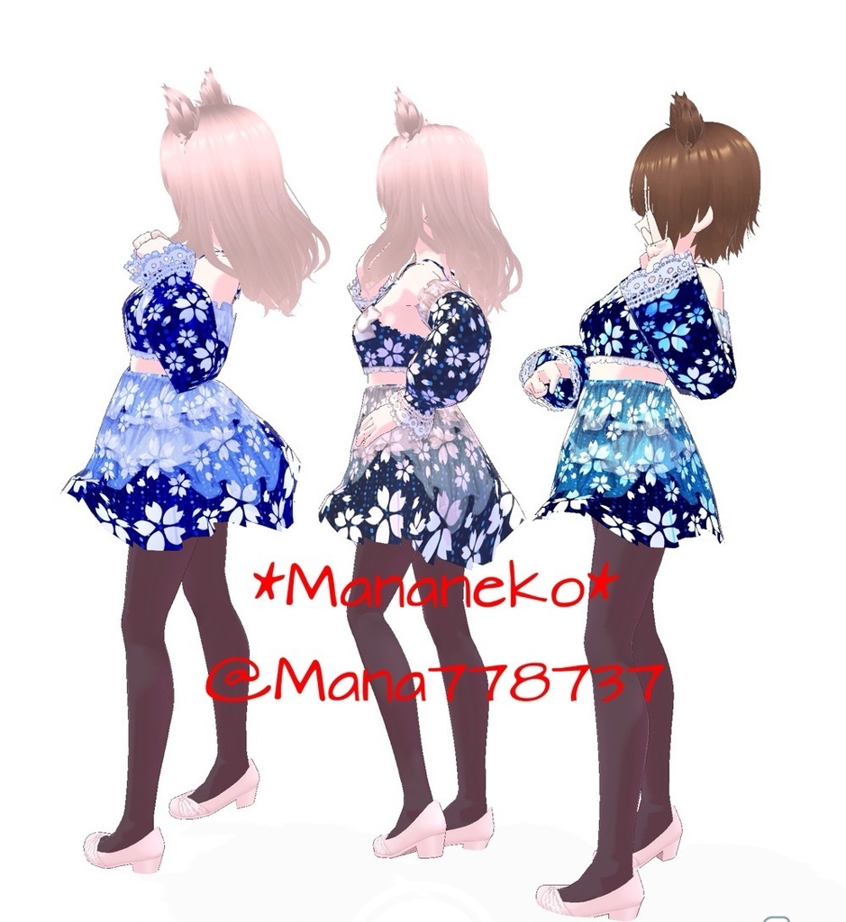 桜水着*(ワンピとしても着用可)VRoid用ワンピーステクスチャ*青1のみ単品置き他は3色セット*退院したよ記念*使用時作者表記不要と条件付きですが商用も可能にしました*詳しくは品ページ読んでね*