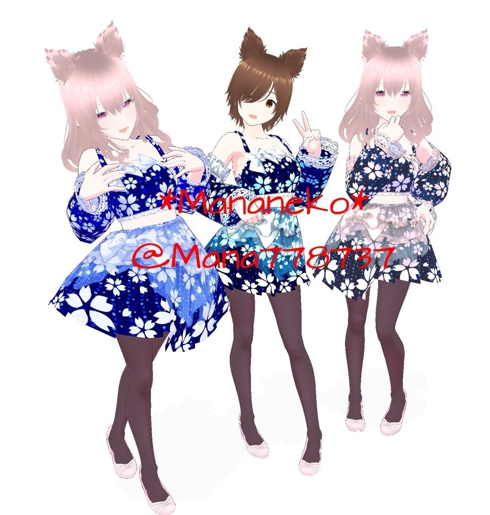 桜水着*(ワンピとしても着用可)VRoid用ワンピーステクスチャ*青1のみ単品置き他は3色セット*退院したよ記念*使用時作者表記不要と条件付きですが商用も可能にしました*詳しくは品ページ読んでね*