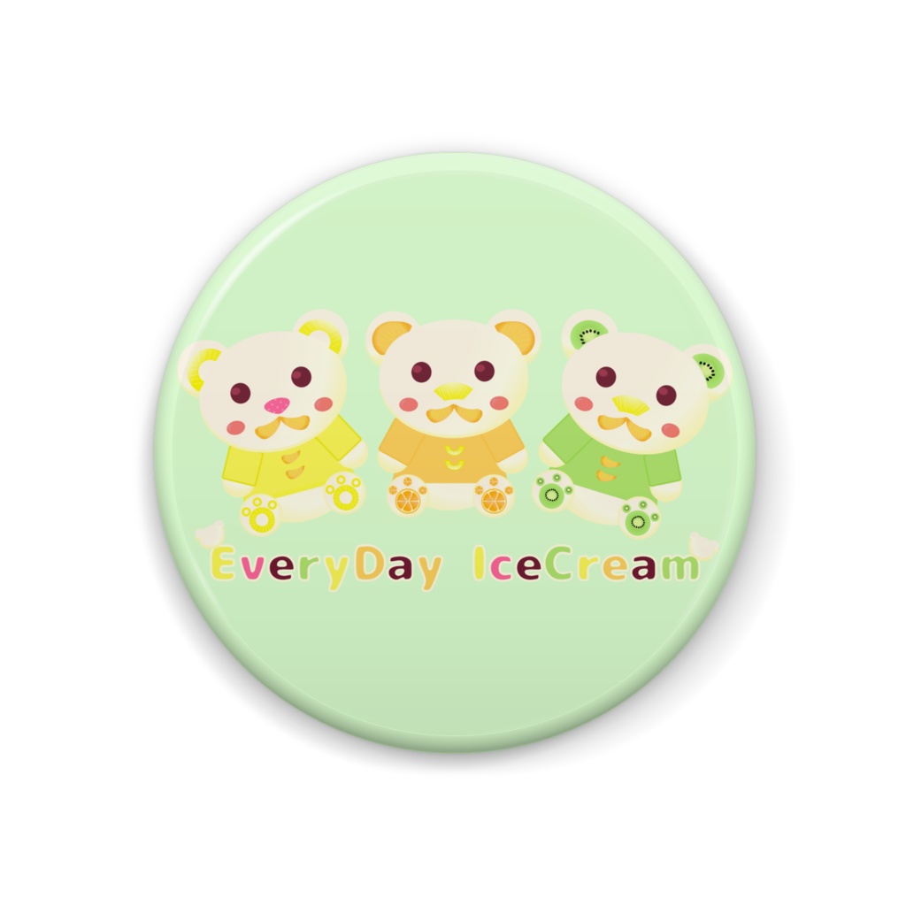 くまさんのアイスクリーム パステルグリーン 缶バッジ
