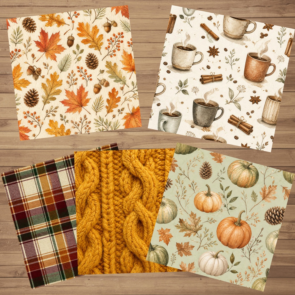 秋の温もりコレクション | 5種セット 🍂 シームレスデジタルペーパー