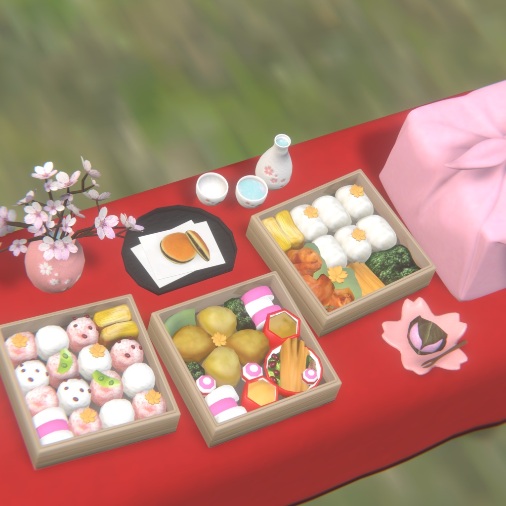 さくら満開!春のお花見セット(お花見弁当、和菓子、提灯)52点