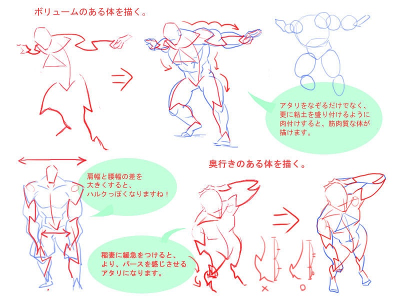 全身や腕・脚がうまく描けない人向け、稲妻型アタリ取りのすすめ