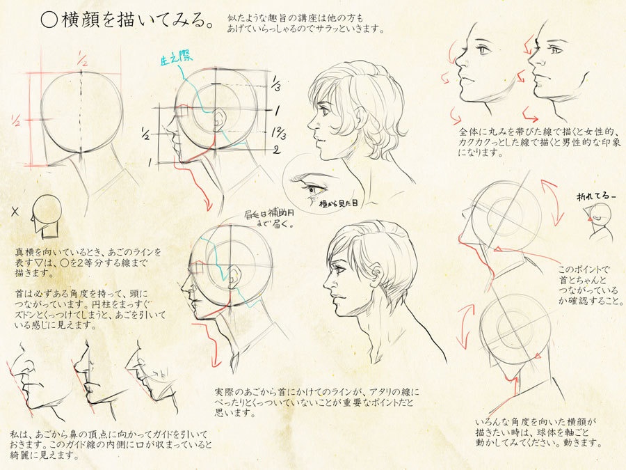 いろんな角度から描きやすい顔のアタリの描き方を考えてみました