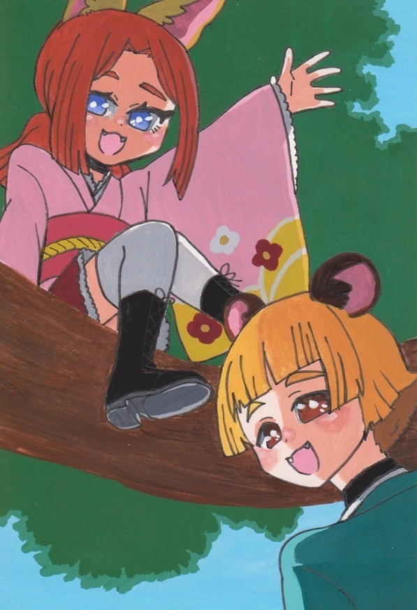 原画「キツネちゃんとタヌキ君」
