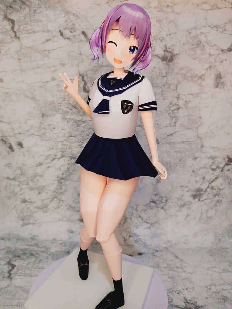 【展開図】元気なツインテ子ちゃん カスタムペーパーフィギュア 制服セーラー半袖