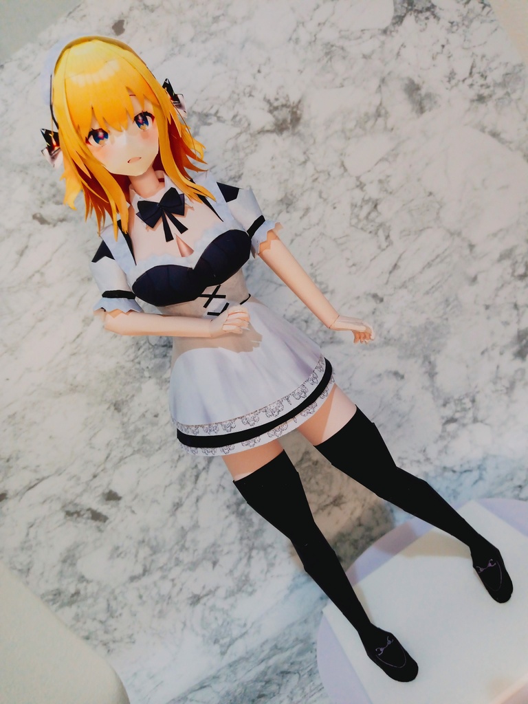 【展開図】金髪美少女メイドちゃん カスタムペーパーフィギュア メイド服半袖