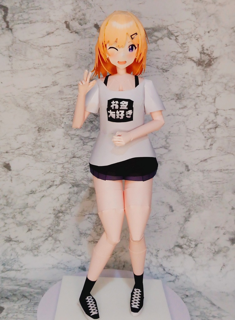 【展開図】変な漢字のＴシャツちゃん　カスタムペーパーフィギュア　お金大好きＴシャツ