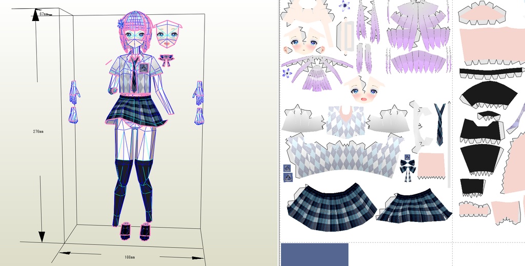 ペーパークラフト【無料DL】オリジナル美少女フィギュア 花髪飾りのショートカットちゃん