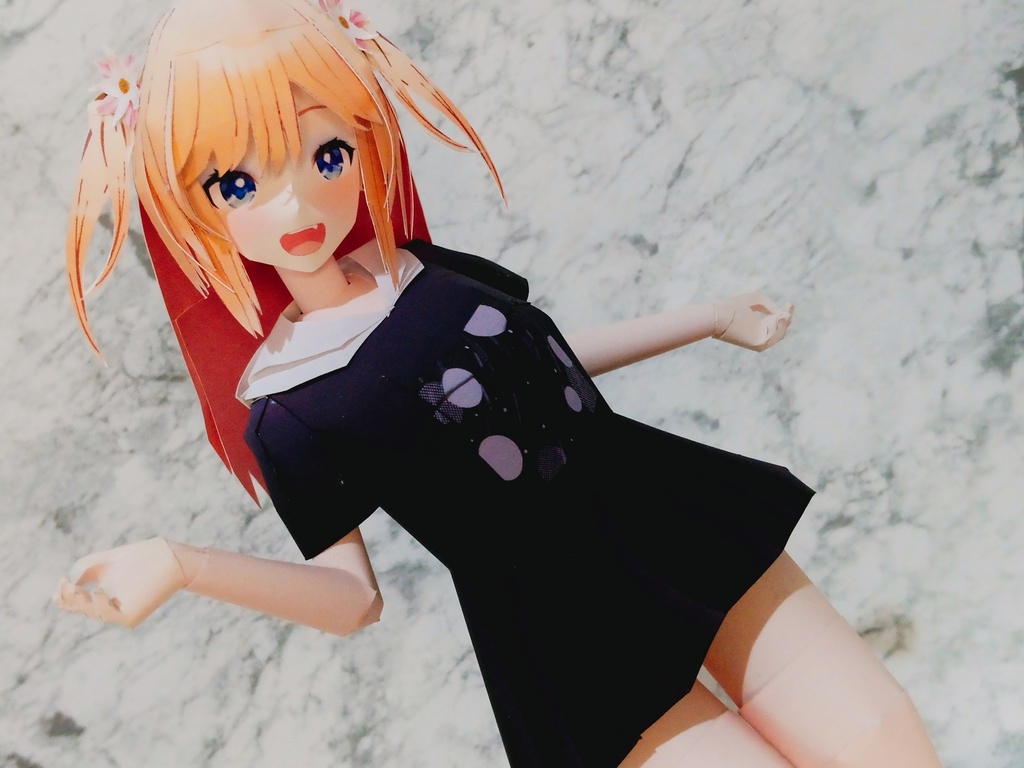 【展開図】パーカー&ミニスカちゃん カスタムペーパーフィギュア パーカー半袖 黒