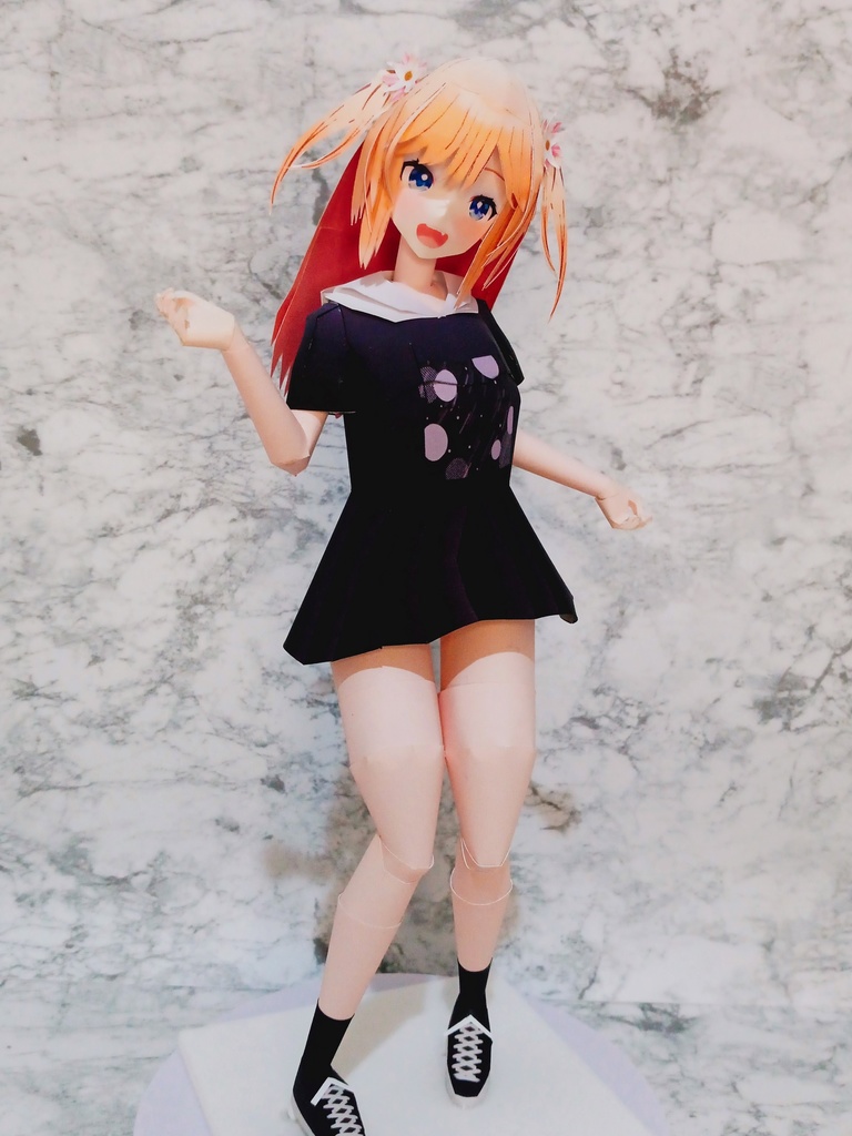 【展開図】パーカー&ミニスカちゃん カスタムペーパーフィギュア パーカー半袖 黒