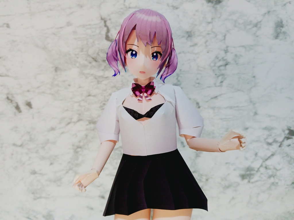 【展開図】胸が弾けて激オコちゃん カスタムペーパーフィギュア 胸あき制服ブレザーまくり袖 白