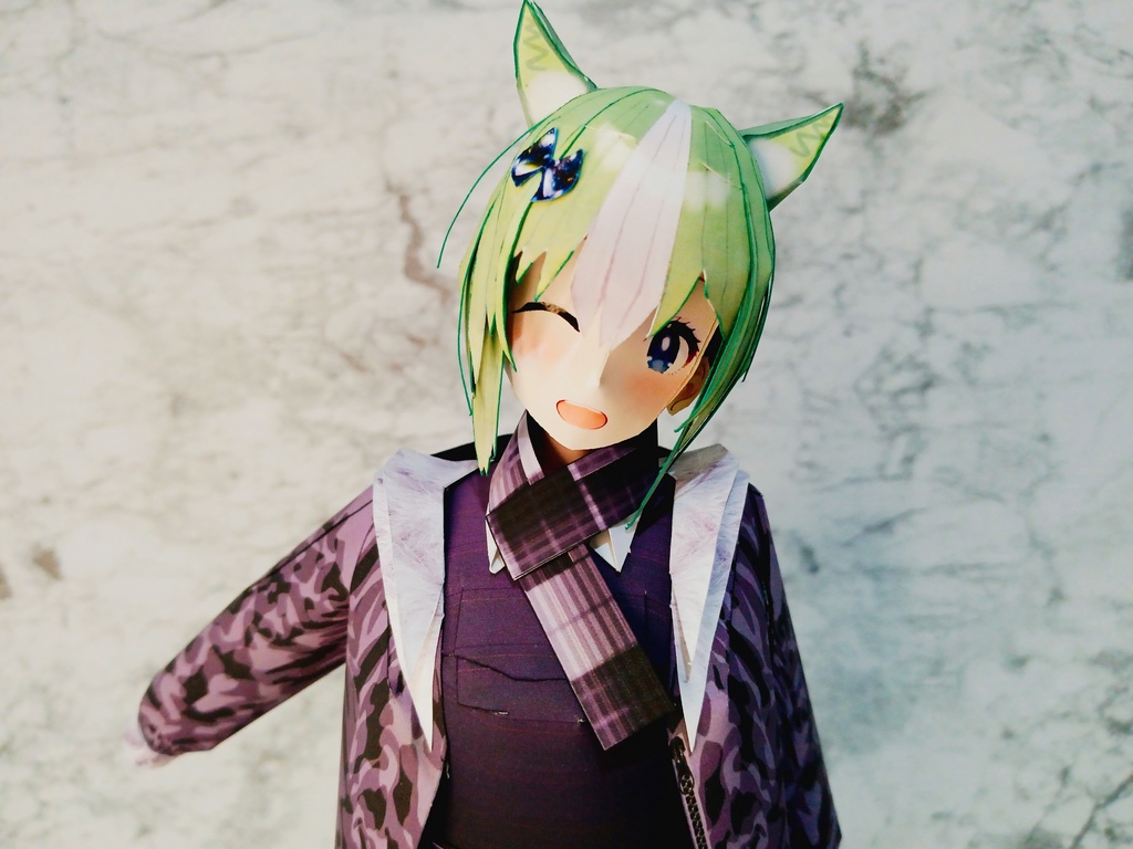 ペーパークラフト【無料DL】オリジナル美少女フィギュア ケモ耳好き必見ちゃん