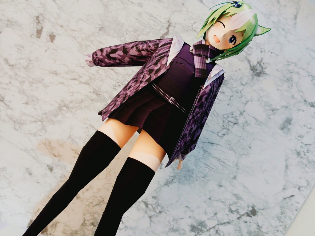 ペーパークラフト【無料DL】オリジナル美少女フィギュア ケモ耳好き必見ちゃん