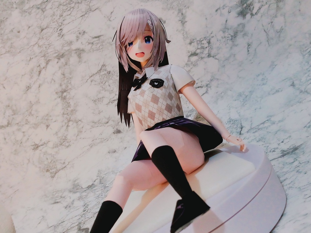 【展開図】お手軽お座りポーズちゃん カスタムペーパーフィギュア 制服ブレザー半袖 黒