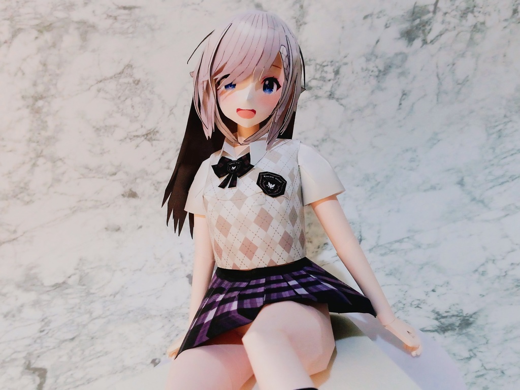 【展開図】お手軽お座りポーズちゃん カスタムペーパーフィギュア 制服ブレザー半袖 黒