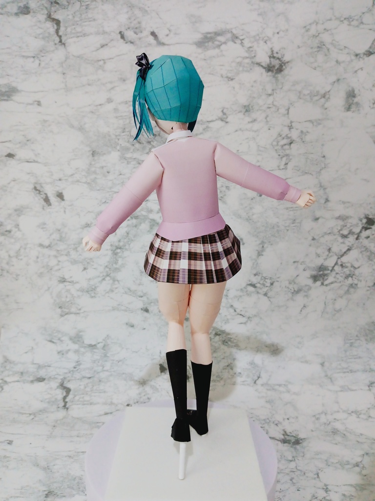 【展開図】ピンクのカーディガンちゃん カスタムペーパーフィギュア 制服ブレザー長袖 ピンク