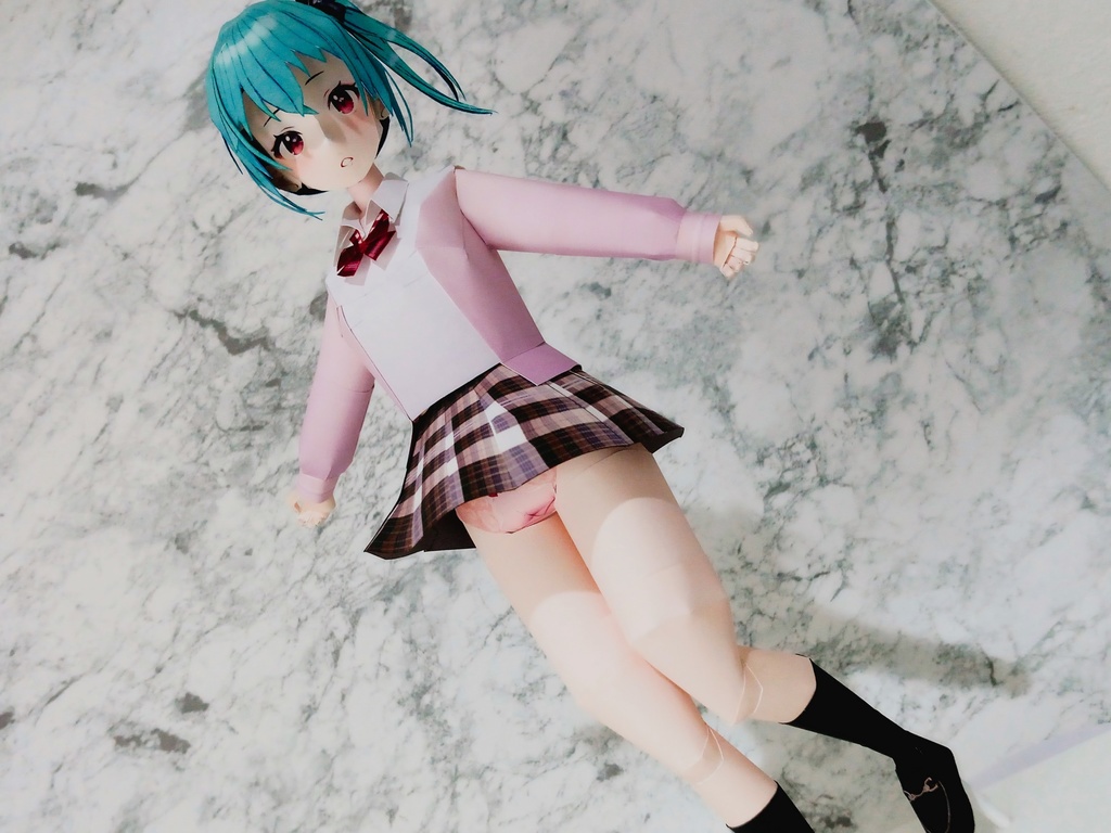 【展開図】ピンクのカーディガンちゃん カスタムペーパーフィギュア 制服ブレザー長袖 ピンク