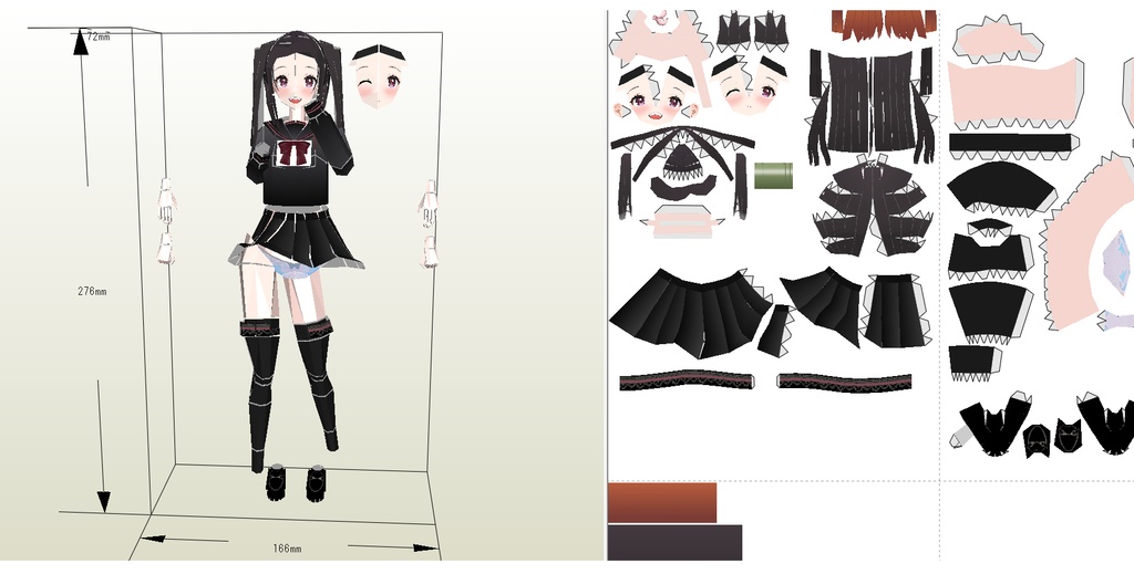 ペーパークラフト【無料DL】竈門禰豆子(鬼滅の刃)ツインテVer 美少女フィギュア