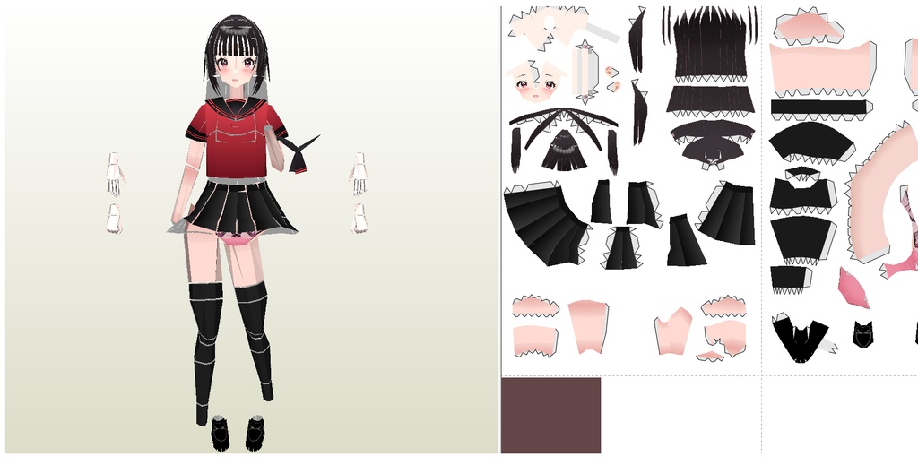 ペーパーフィギュア【無料DL】オリジナル美少女フィギュア 黒髪姫カットちゃん