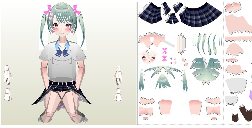 ペーパーフィギュア【無料DL】オリジナル美少女フィギュア しゃがみ縦巻きツインテちゃん