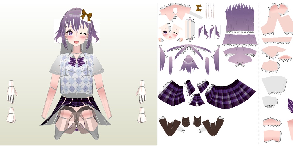 ペーパーフィギュア【無料DL】オリジナル美少女フィギュア しゃがみおヒザが至高ちゃん