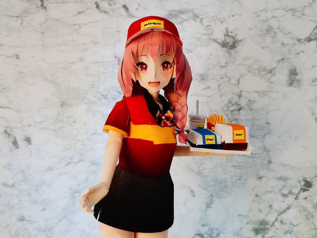 ペーパーフィギュア【無料DL】オリジナル美少女フィギュア ファーストフード店員ちゃん