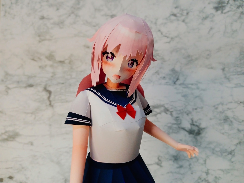 ペーパーフィギュア【展開図】オリジナル美少女フィギュア 結構前に作ったピンク髪ちゃん